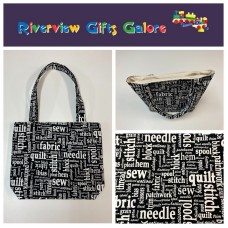 Medium Tote Bag - Sewing Words on Black Medium Tote Bag - Sewing Words on Black